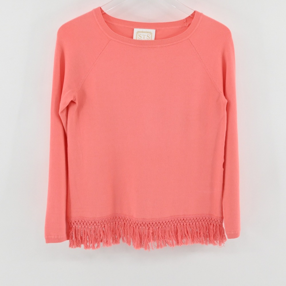 Sail to Sable‎ Fringe Hem Sweater Womens Size XS Coral Cotton Knit Raglan STS